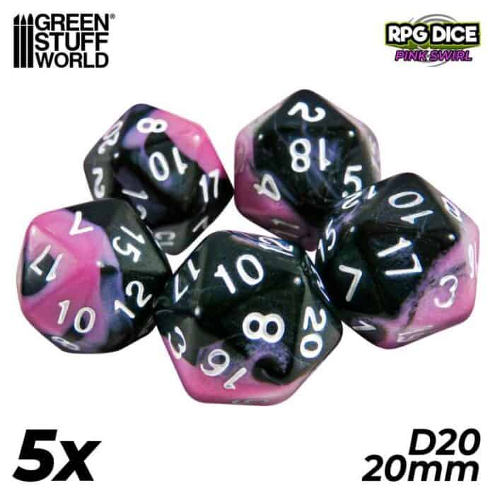 5x Dados D20 20mm - Rosa Marmol
