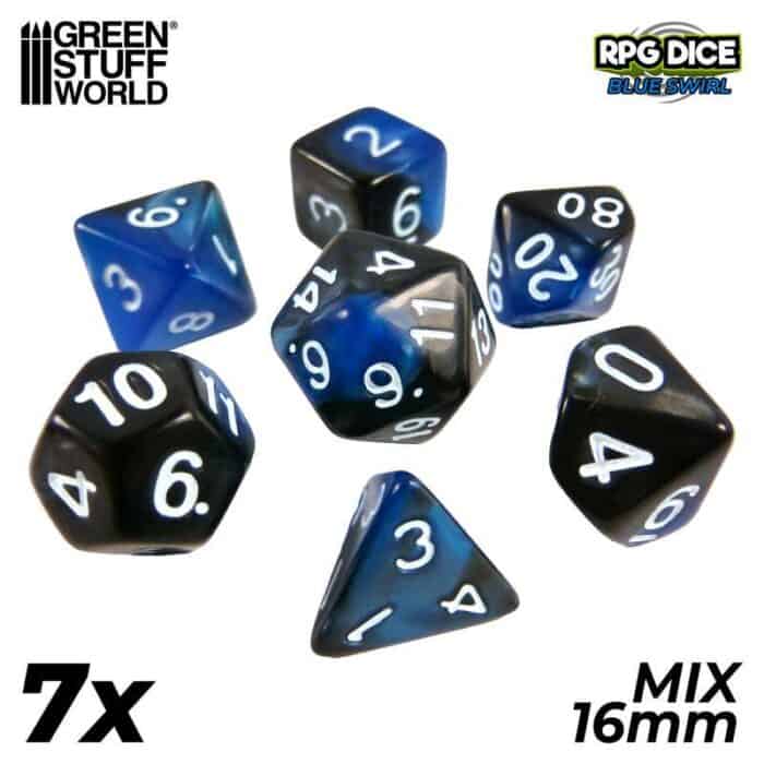 7x Dados Mix 16mm - Azul Marmol