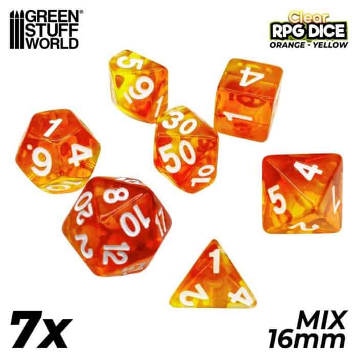 7x Dados Mix 16mm - Naranja - Amarillo