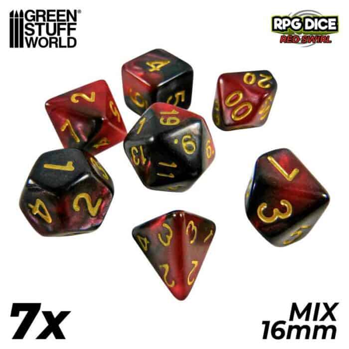 7x Dados Mix 16mm - Rojo Marmol